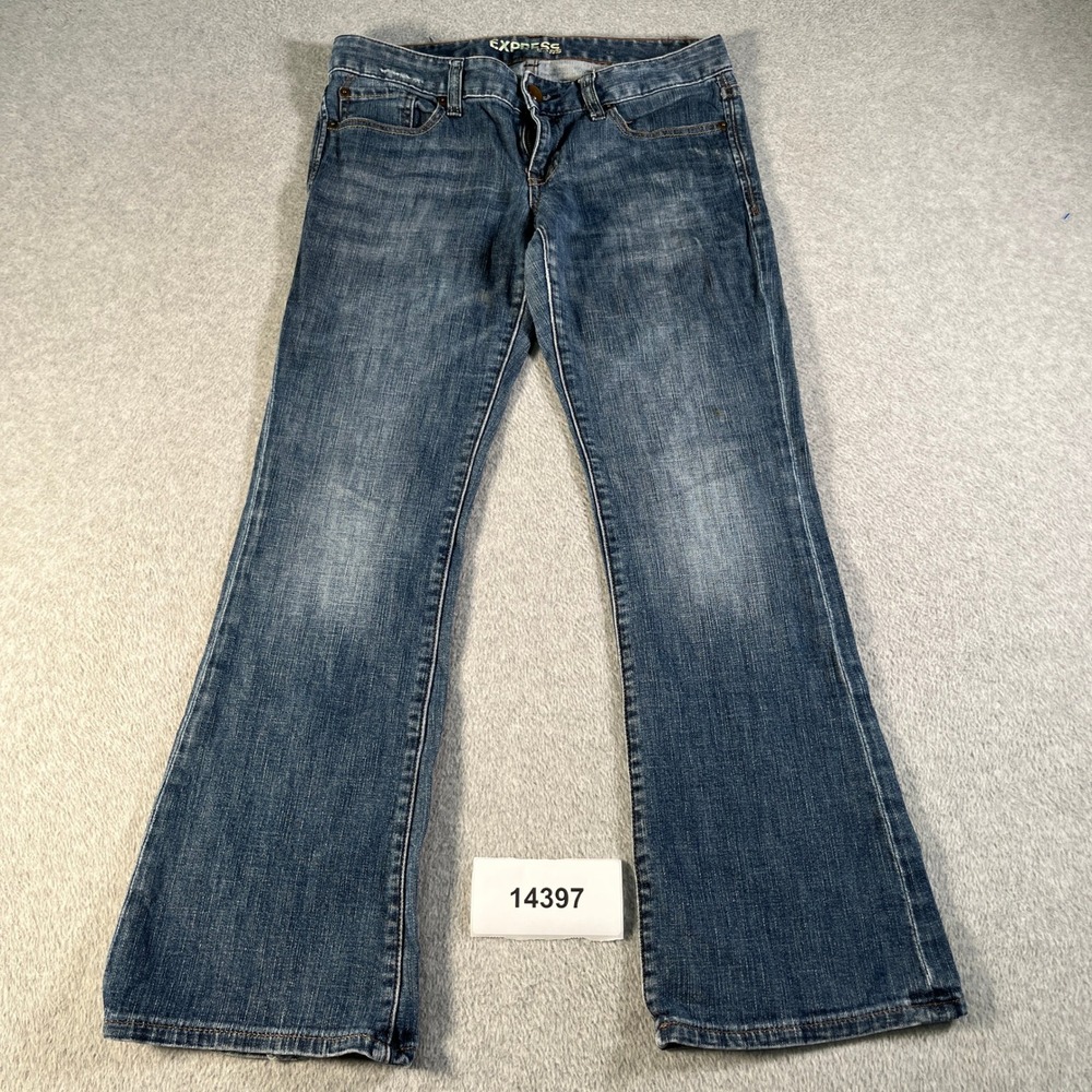Express Bootcut Leg Jeans Women 4S Blue Denim Cotton Stretch Medium Wash Zip Fly